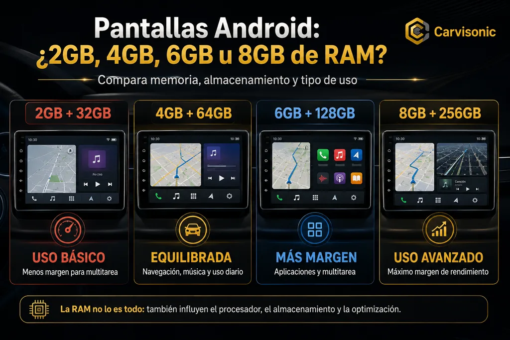 Comparativa de pantallas Android con 4GB, 6GB y 8GB de RAM