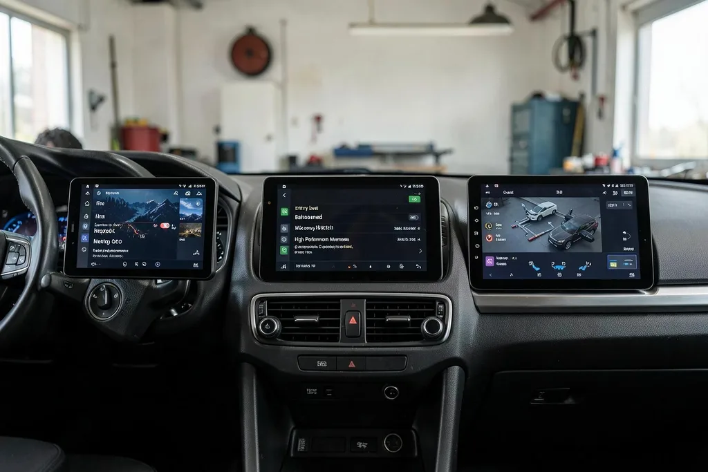 Tres pantallas Android de coche comparadas por capacidad de memoria RAM