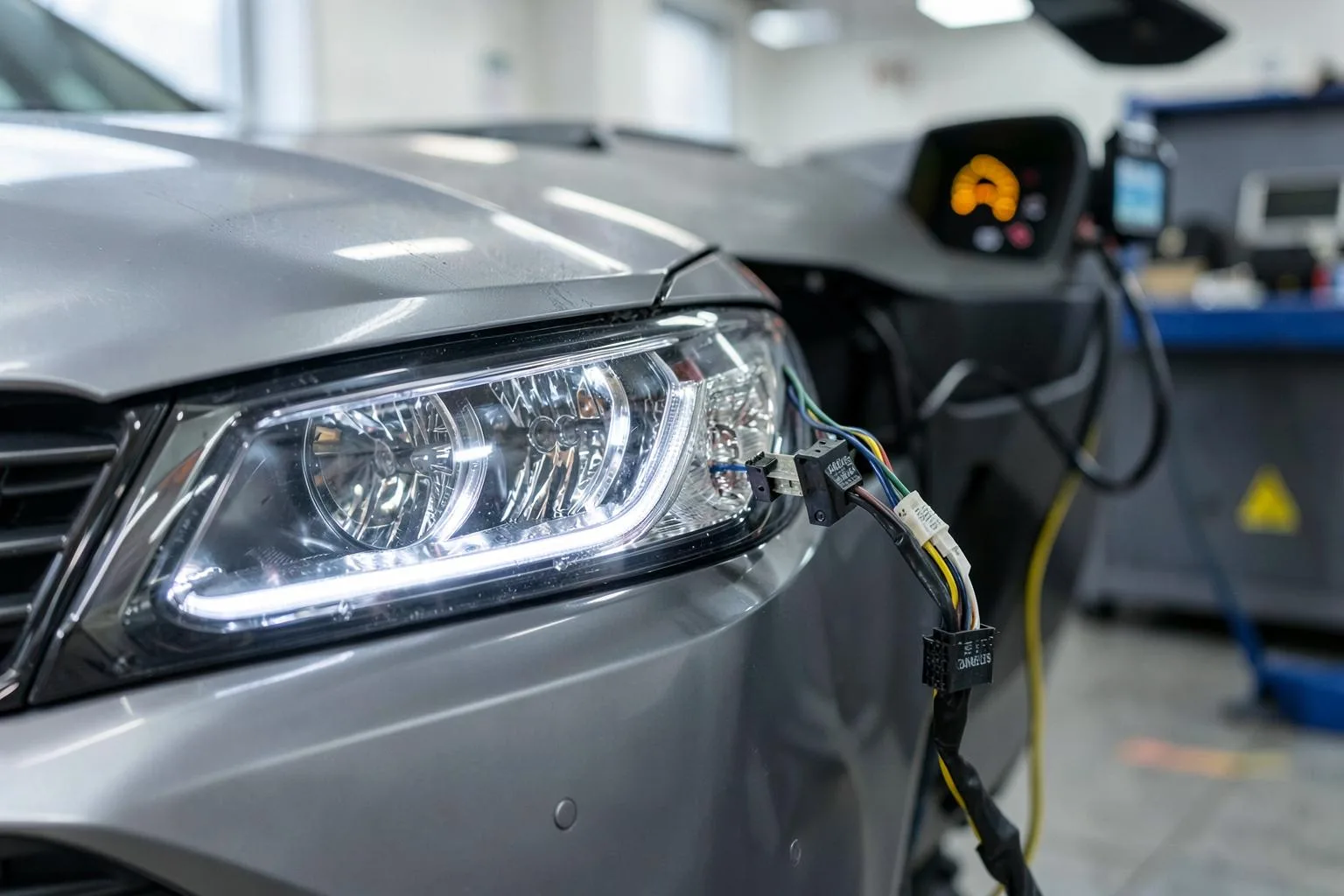 Faro LED de coche conectado a un decodificador CANBUS