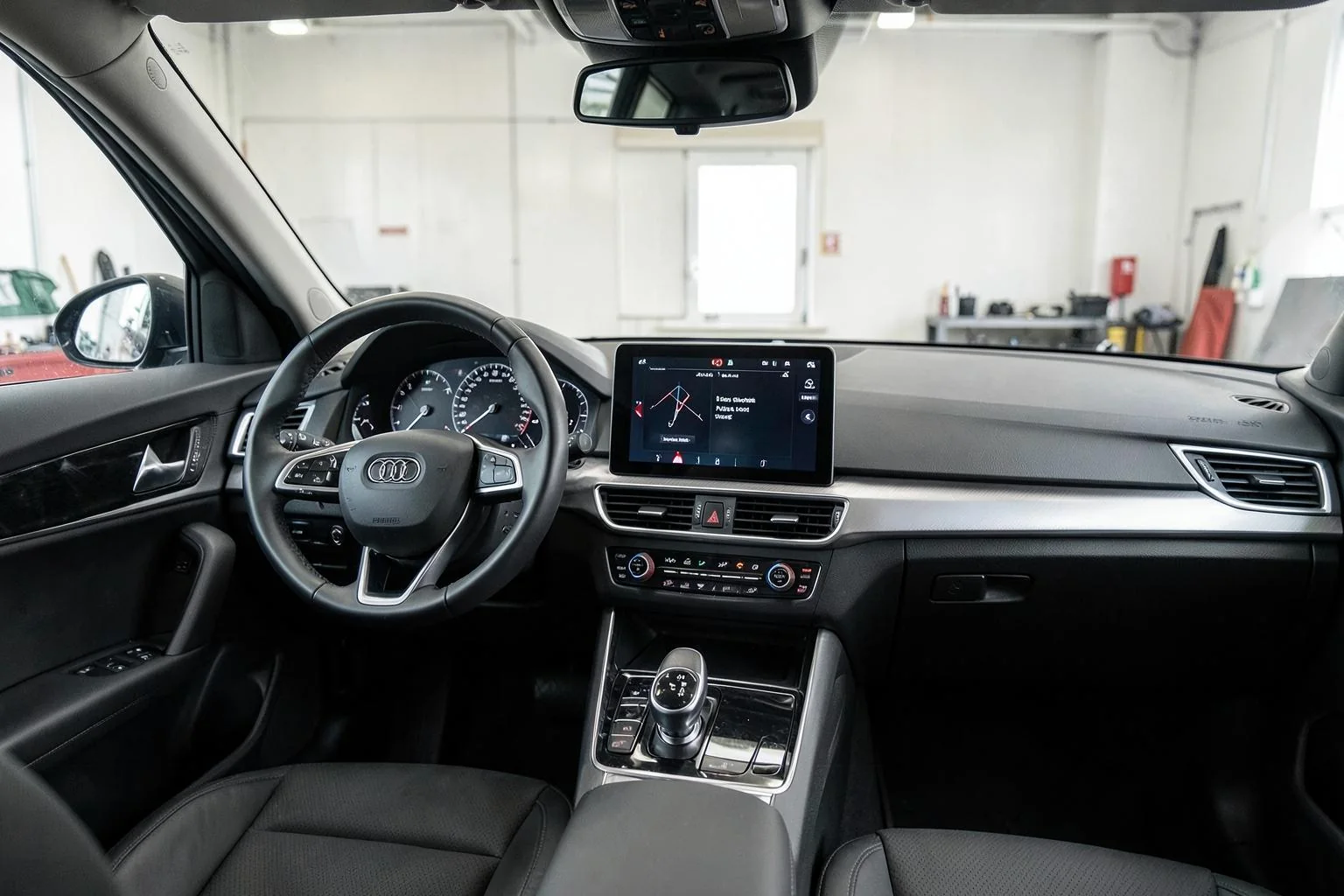 Salpicadero de un coche con pantalla multimedia y mando giratorio central