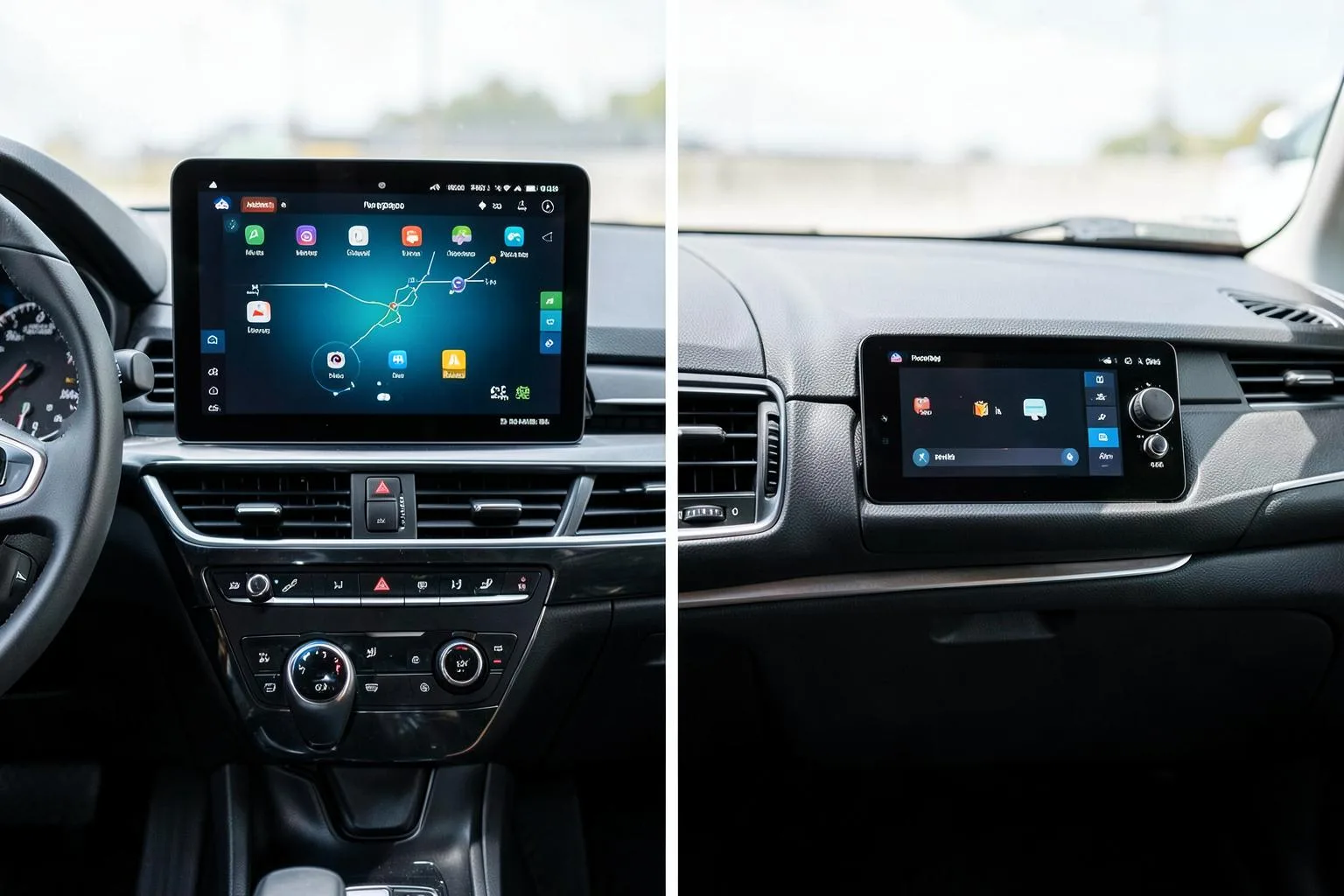 Comparación entre una pantalla Android y una pantalla original de coche