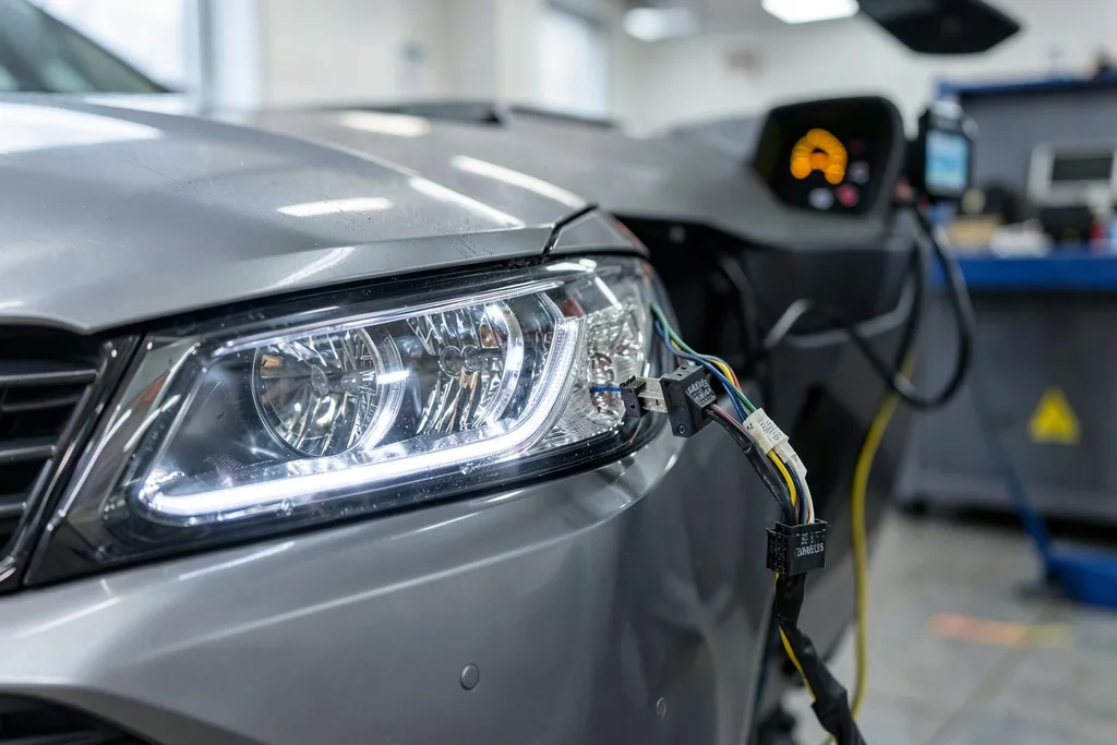 Faro LED de coche conectado a un decodificador CANBUS