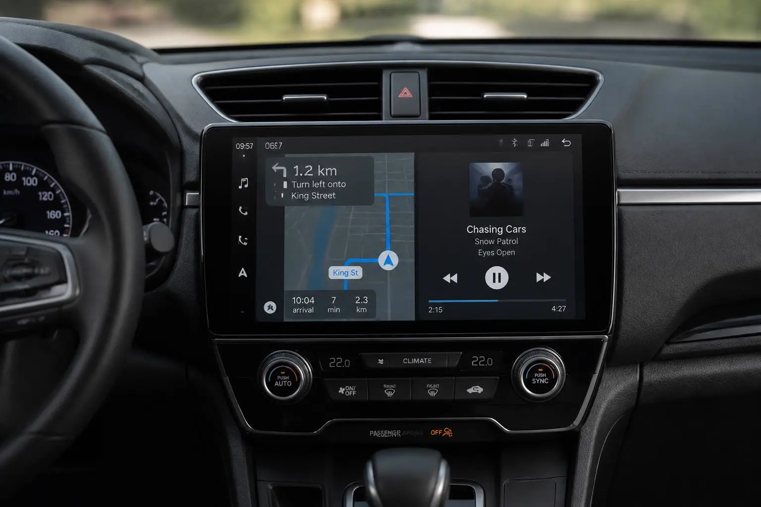 Pantalla Android instalada en el salpicadero de un coche